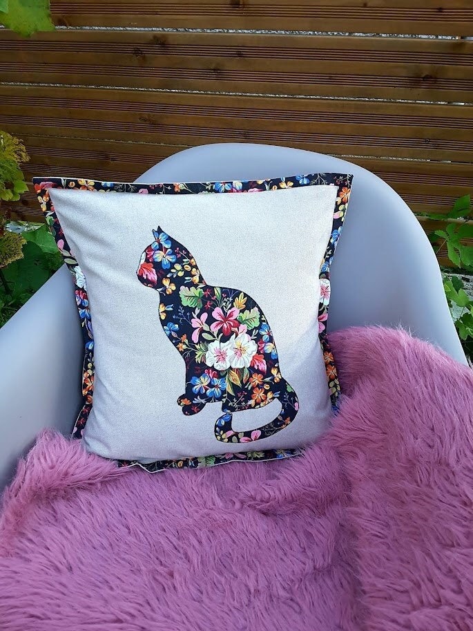 Cat Applique Pillow Cover Cat Pillow Case 20 Pillow Etsy UK