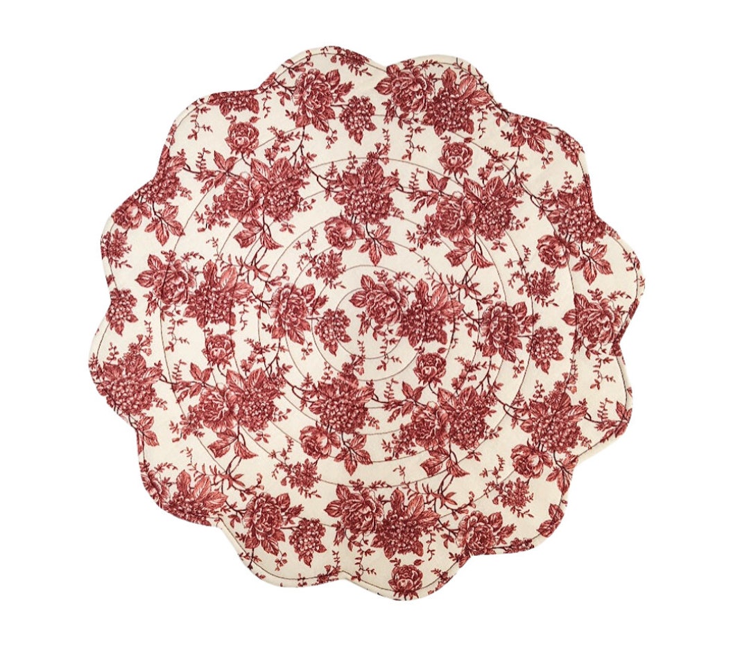 Red Quilted Placemats Round Place Mats Table Decor Linen Etsy