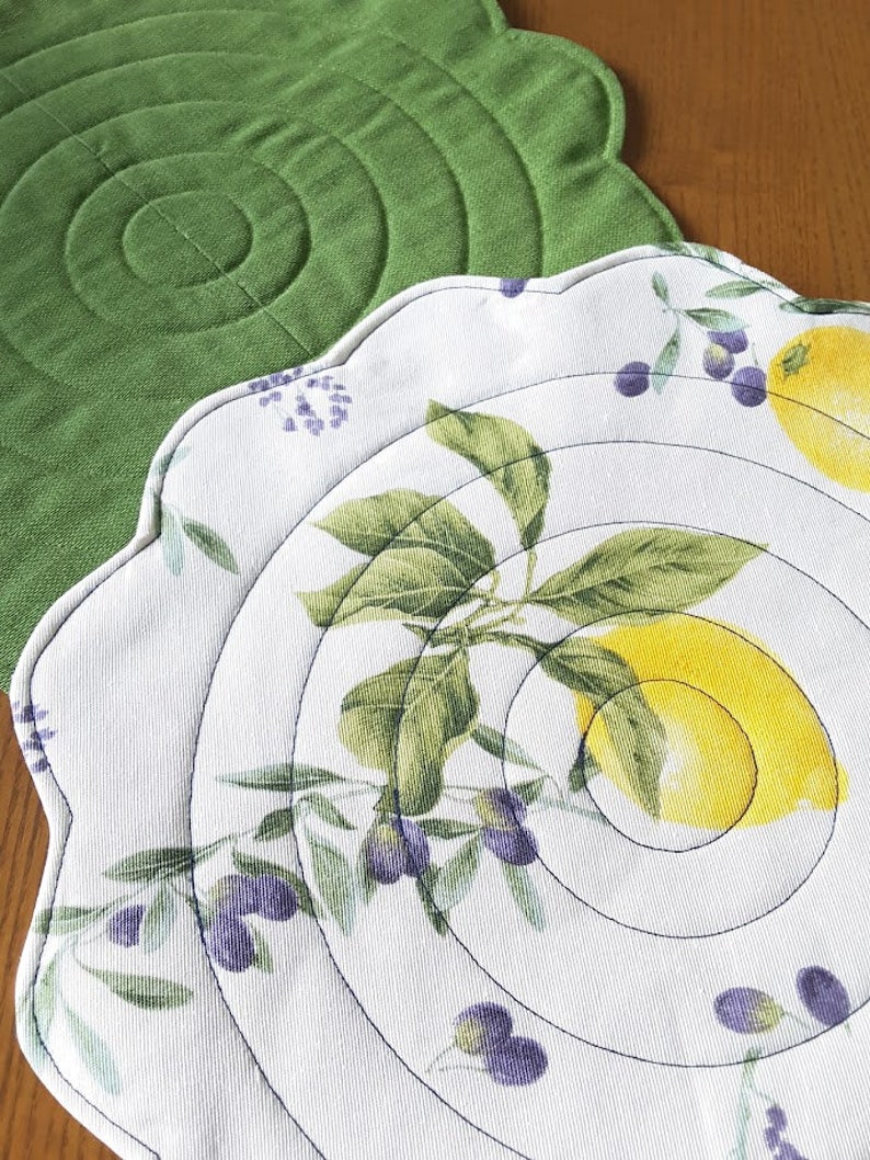 Round Quilted Placemats Lemon Print Place Mats Lemon Table Etsy
