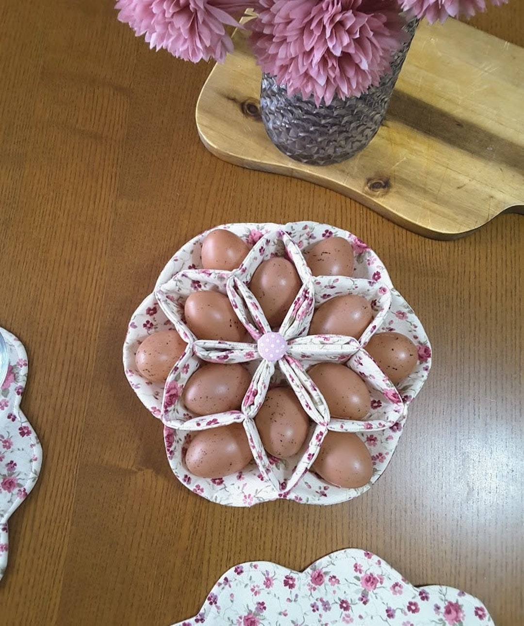 Dozen Egg Holder Basket Vintage Roses Fabric Basket for Eggs Etsy