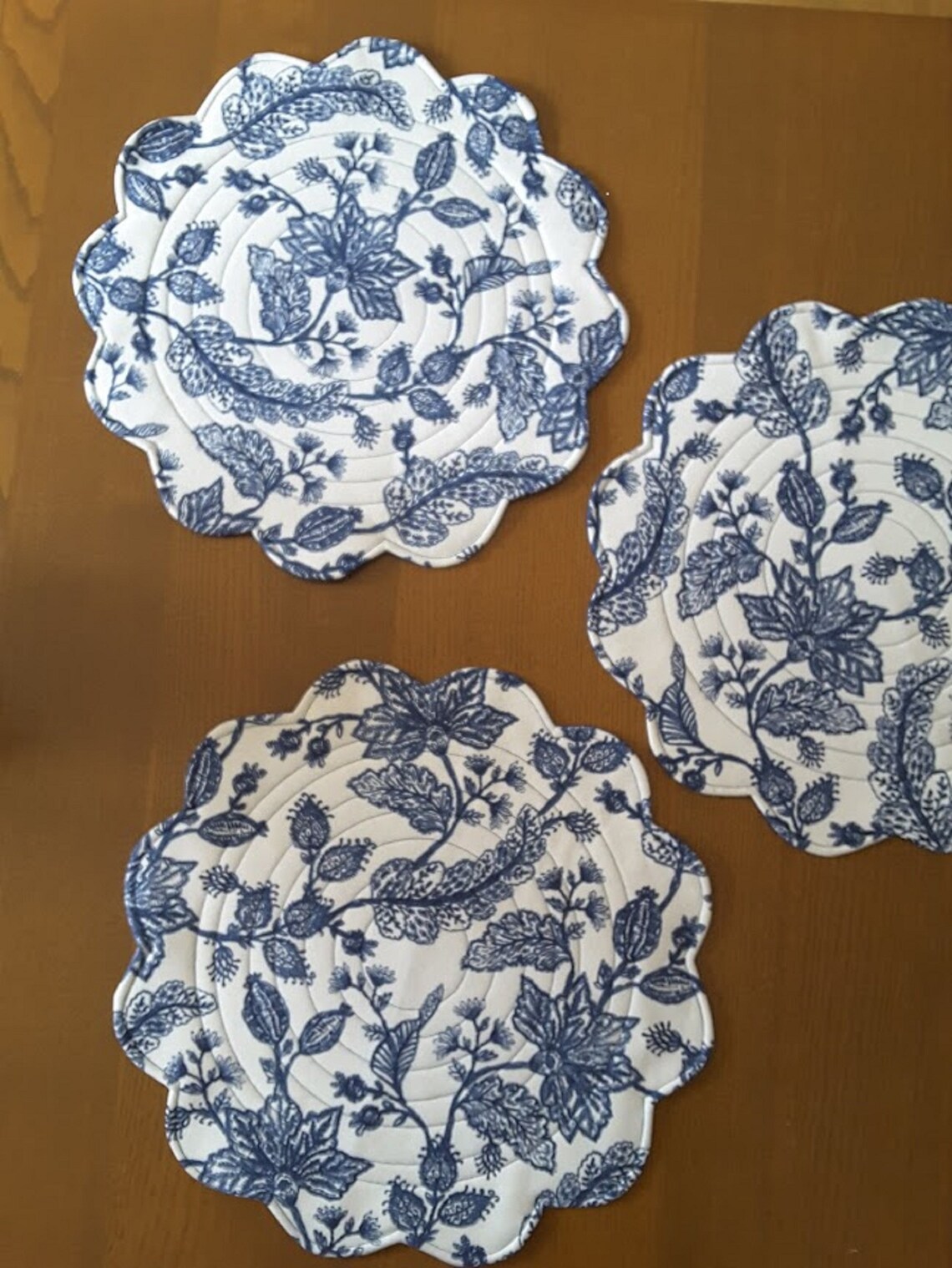 Blue Round Place Mats Quilted Placemats Reversible and Etsy