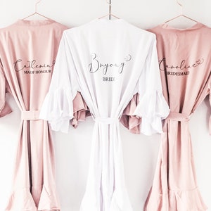 Pink Bridesmaid robes, Bridesmaid gift, white bridal robe, Satin wedding robe, personalised, bridal gown, nightgown, wedding robe,