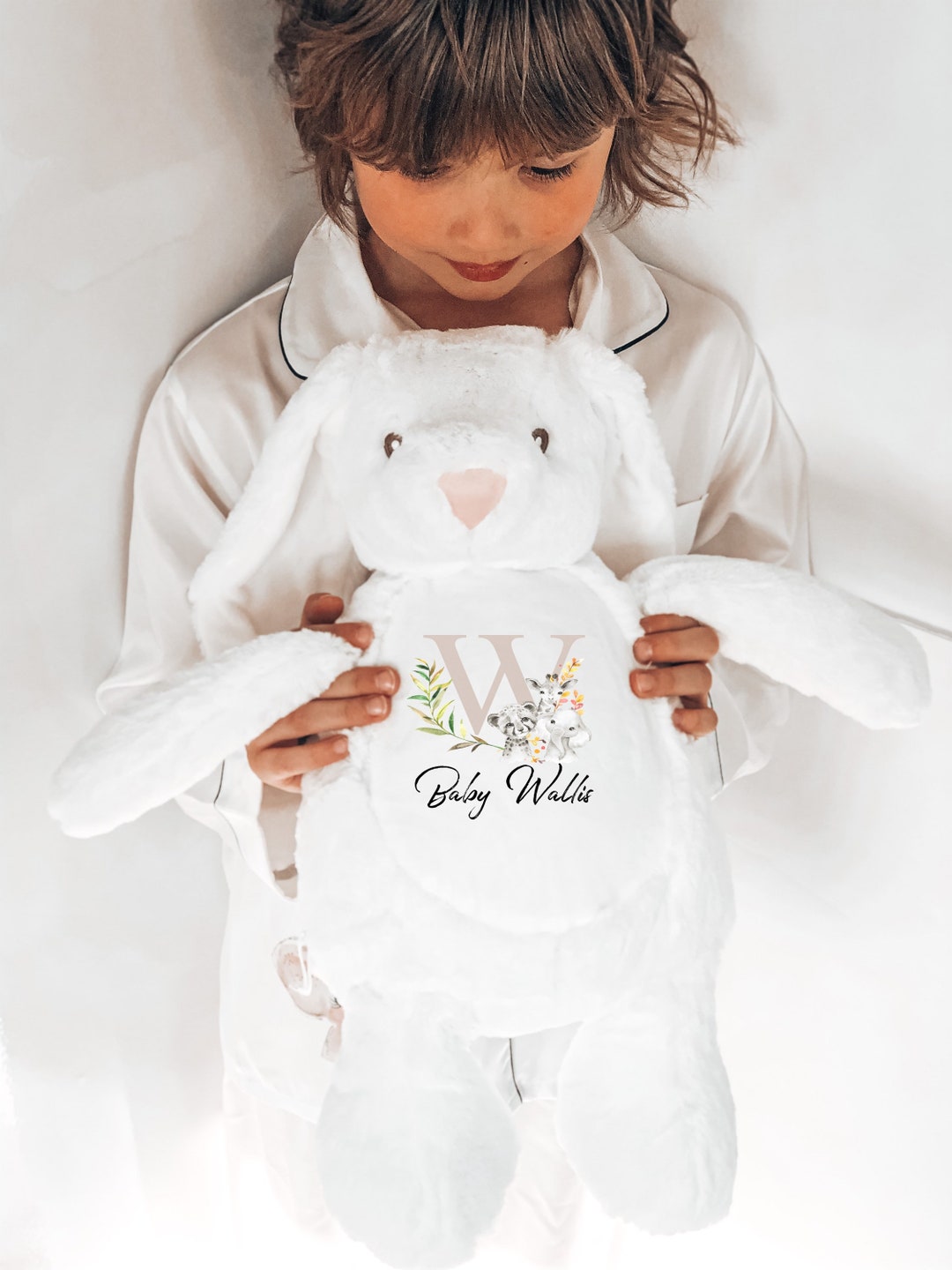 Personalised Plush Toy, Large Soft Toy, Grey Bunny Teddy, New Baby Gift