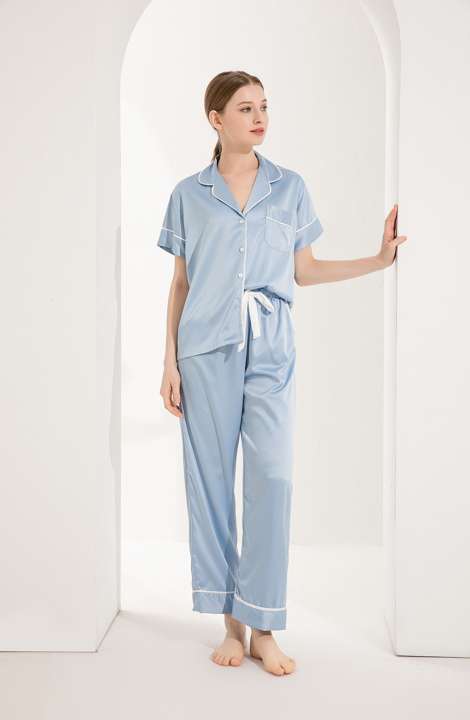 Blue Satin Pajamas Etsy Canada