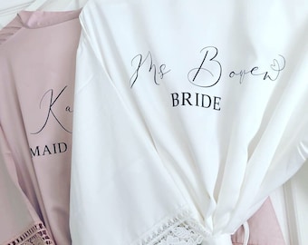 Bridesmaid robe, bridal robe, Satin lace wedding robe, personalised, bridal gown, nightgown, mother of the bride robe, wedding robe,