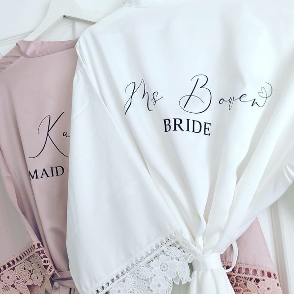 Bridesmaid robe, bridal robe, Satin lace wedding robe, personalised, bridal gown, nightgown, mother of the bride robe, wedding robe,