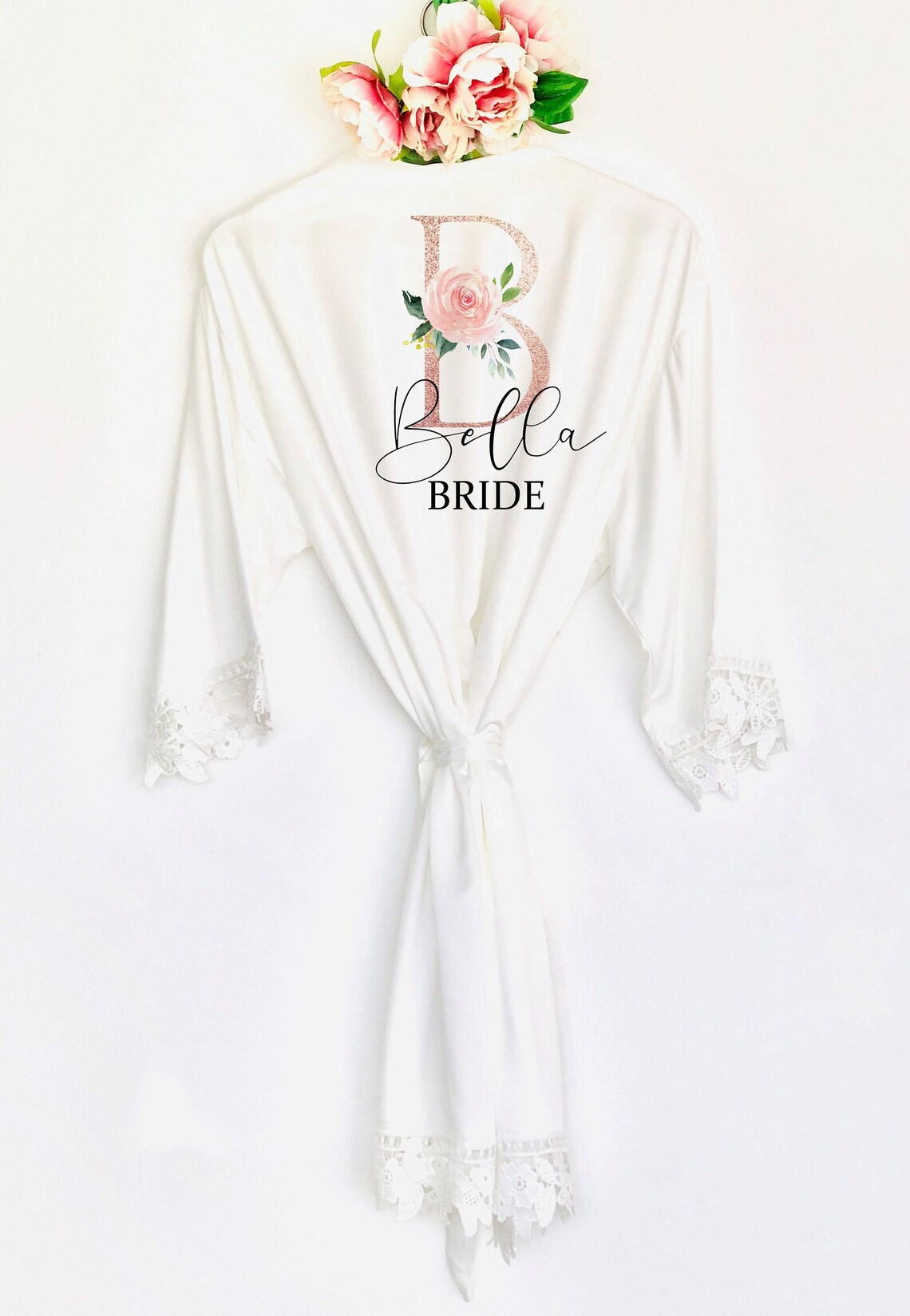 Floral Initials Robe Bridesmaid Robe Bridal Robe Satin Lace - Etsy UK