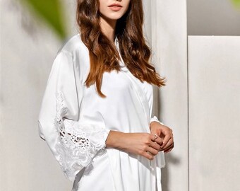 Personalized Satin Lace Bridal Robe, Wedding Party Gift
