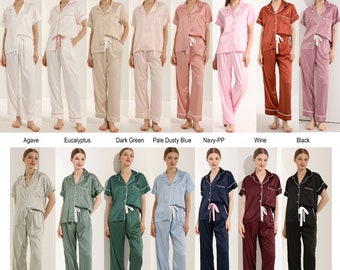 Short sleeve with long pants satin pyjamas, Bridesmaid pyjamas, Bridal party gifts pyjamas