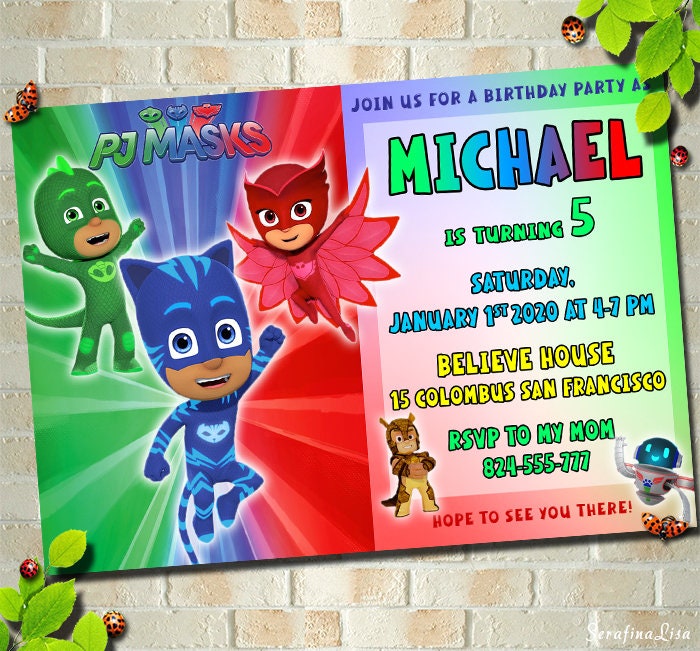 PJ Mask Birthday Invitation pjmask Personalized Birthday | Etsy