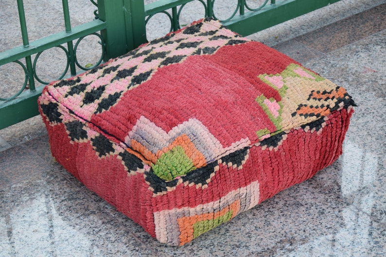 Multicolor pouf Vintage pouf Home decor Azilal pouf Floor poufs Boho design Special Wedding gift Moroccan Square 100 /% wool Berber art