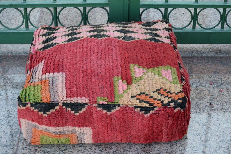 Multicolor pouf Vintage pouf Home decor Azilal pouf Floor poufs Boho design Special Wedding gift Moroccan Square 100 /% wool Berber art