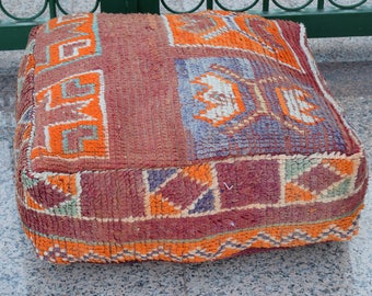 Moroccan pouf, Square Pouf, Vintage pouf, Kilim Pouf, Floor Pouf, 24x24x8 inches