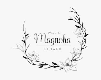 Magnolia Wreath PNG, Magnolia flower, Laurel Border, Flower border, Frame Border PNG, Instant Download, Magnolia flower clipart