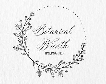 arte floral, coronas botánicas, ramas, descargas digitales, corona de laurel, imágenes prediseñadas florales, corona clipart PNG, descarga instantánea