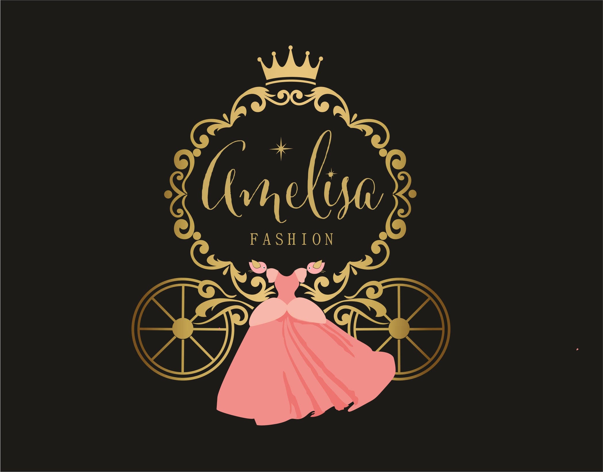 gold dress logo Girly dress floral watercolor pink and gold boutique main image 1