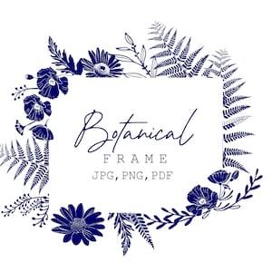 Wildflowers Botanical Line Art, Botanical frame, Botanical clipart, flower frame illustration, digital download