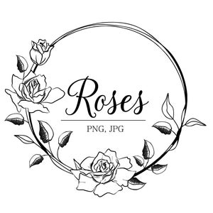 birth flowers Roses Wreath Clipart, Roses illustration, Flower Frame Clipart, Circle Frame Clipart, Digital Clipart, Pink flower clipart