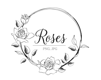 birth flowers Roses Wreath Clipart, Roses illustration, Flower Frame Clipart, Circle Frame Clipart, Digital Clipart, Pink flower clipart