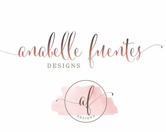 Aquarelle Logo, Logo en filigrane, conception de Logo, filigrane tampon Logo, Logo du Blog, Script police, logo, Logo Or Rose, calligraphie Logo Kit