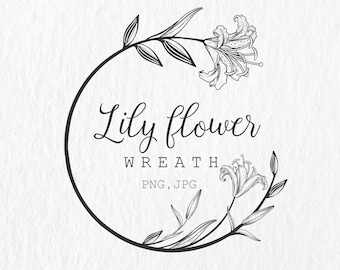 imágenes prediseñadas de flor de lirio, ilustración de corona de dibujo a mano, descargas digitales, PNG, imágenes prediseñadas botánicas, arte floral