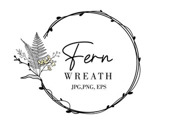 Imágenes prediseñadas de corona botánica, ilustración de helecho dibujada a mano, descarga instantánea, archivos digitales, archivos PNG, descarga digital, EPS floral