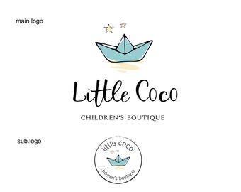 May include: A logo for a children's boutique, featuring a light blue paper boat with two stars above it. The text "Little Coco CHILDREN'S BOUTIQUE" is written in a script font. A circular sub-logo is also present.