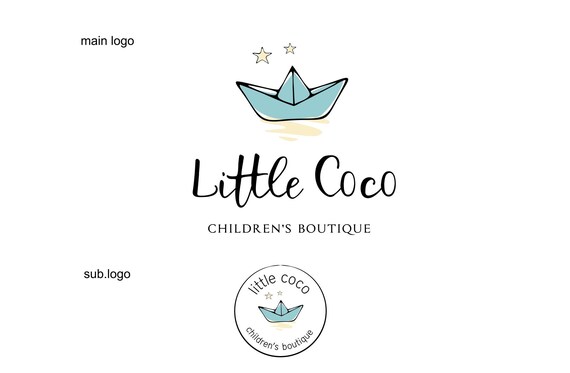 Childrens boutique logo, logo design kids, business logo, boy and girl logo, Paper Boat design, Childcare logo, Toys logo, Watermark logo