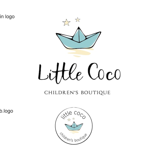 Childrens boutique logo, logo design kids, business logo, boy and girl logo, Paper Boat design, Childcare logo, Toys logo, Watermark logo