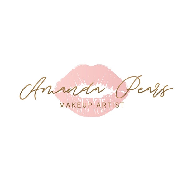 Lips Premade Logo, Makeup artist logo, Rose gold lips logo, Beauty logo, Makeup logo, Cosmetologist, Feminine, Elegant logo