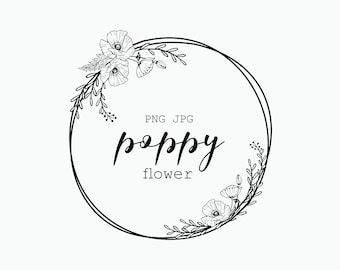 Wreath Clipart, Poppy Wreath Clipart, Floral frame clipart, Circle Frame Clipart, Leaves Clipart, Poppies clip art PNG, Digital Clipart