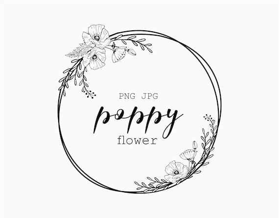 Wreath Clipart, Poppy Wreath Clipart, Floral frame clipart, Circle Frame Clipart, Leaves Clipart, Poppies clip art PNG, Digital Clipart