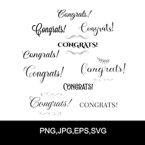 Roteiro de parabéns, palavra de parabéns, arte de texto de sobreposição, parabéns, download digital, download instantâneo, SVG, PNG