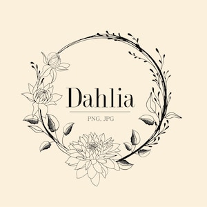 Dahlia flower clipart, Floral Illustrations, Flower clipart, PNG, Botanical Clipart, Digital file, Instant download, Dahlia Flower PNG