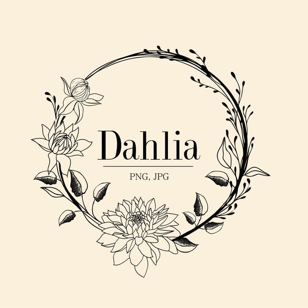 Dahlia flower clipart, Floral Illustrations, Flower clipart, PNG, Botanical Clipart, Digital file, Instant download, Dahlia Flower PNG