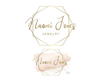 Gold logo design, Geometric logo, Premade logo design, Jewelry logo, Logo design, For jewelry, Watercolor jewelry logo, Boutique logo