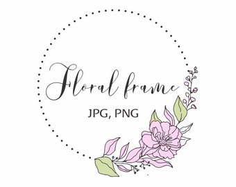Ilustración de imágenes prediseñadas de marco floral PNG, Descarga instantánea, Ilustración de flores, PNG botánico, Imágenes dibujadas a mano, JPG