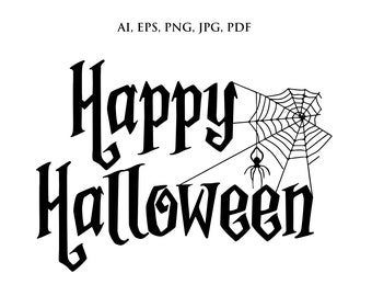 Happy Halloween instant download, Clipart for Halloween, Clip art PNG, Digital clip art, Word Art for Halloween, Halloween EPS, Halloween AI