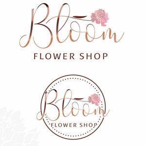 Floral Premade Logo, Peony logo, Business logo, Circle logo design, Bloom logo design, Flower shop logo, Flowers logo, Rose gold logo design