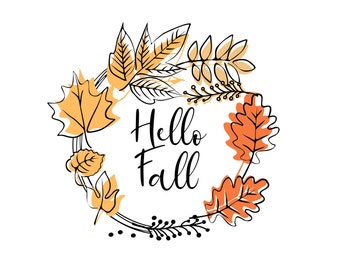 Hello Fall PNG, Fall Illustration PNG, Fall leaves clip art, Instant download, Digital Download, PNG, Fall Illustration, Clipart