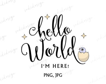 Hola mundo, estoy aquí, anuncio de aby, pájaro cortado con imágenes prediseñadas, descarga instantánea, imágenes prediseñadas de descarga digital, color PNG transparente,