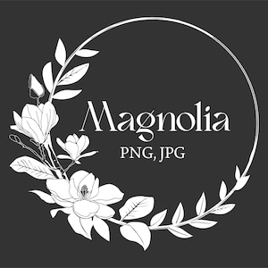 Flower Art, Magnolia clipart, Pink magnolia flower, magnolia branches, clipart with magnolia flowers, magnolia flowers drawing with branches