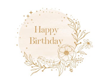 Imágenes Prediseñadas de feliz cumpleaños, Imágenes prediseñadas de cumpleaños PNG, Descarga instantánea, Imágenes prediseñadas de flores, PNG, Imágenes prediseñadas botánicas, Archivo digital