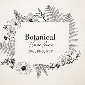 botanical frame, flower frame, flower illustration, clipart flower,