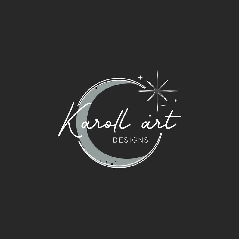 May include: A logo design on a dark gray background. The logo features the words "Karoll &auml;rt" in a handwritten style, with "DESIGNS" below. A crescent moon and star graphic are also included.
