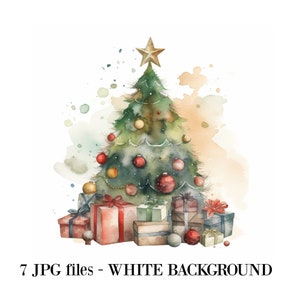 Kerstboom clipart, aquarel kerst clipart, 7 hoge kwaliteit JPG, Instant Download voor commercieel gebruik, geschenken beelden