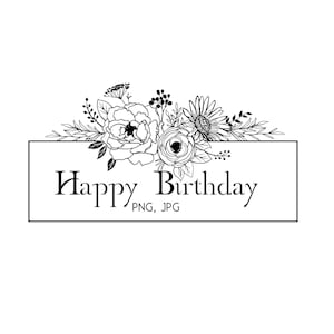 Floraler floraler Rahmen, Clipart Blumen, schwarze Zeichnung Clipart, goldene und weiße digitale Rahmen, rechteckig, sofortiger Download, botanische PNG