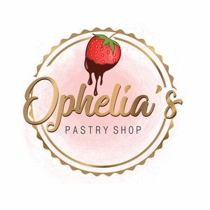 strawberry logo, strawberry and chocolate, pastry shop logo, chocolate dripping logo, sweet house, business logo, pastry logo, bakery logo