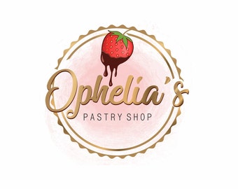 strawberry logo, strawberry and chocolate, pastry shop logo, chocolate dripping logo, sweet house, business logo, pastry logo, bakery logo