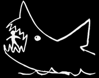 Jaws chalkboard drawing - 4inch wide window sticker/ transfer